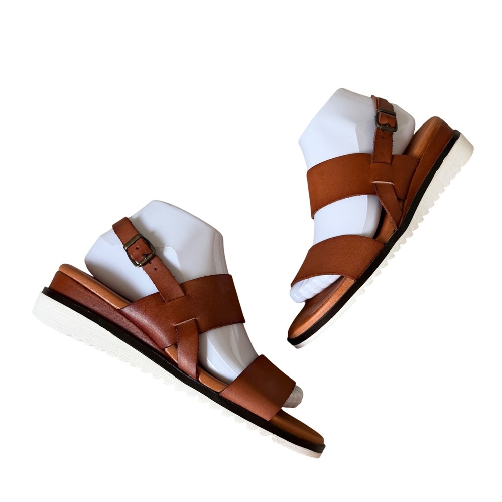 Bertuchi Sandals Platform Leather Ankle Strap Slingback‎ Open Toe Brown US 8 39